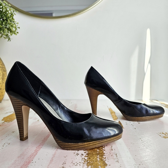 FIONI Women's Black Patent Faux Leather High Heel Stiletto Platform Pumps 7.5 - Picture 6 of 16